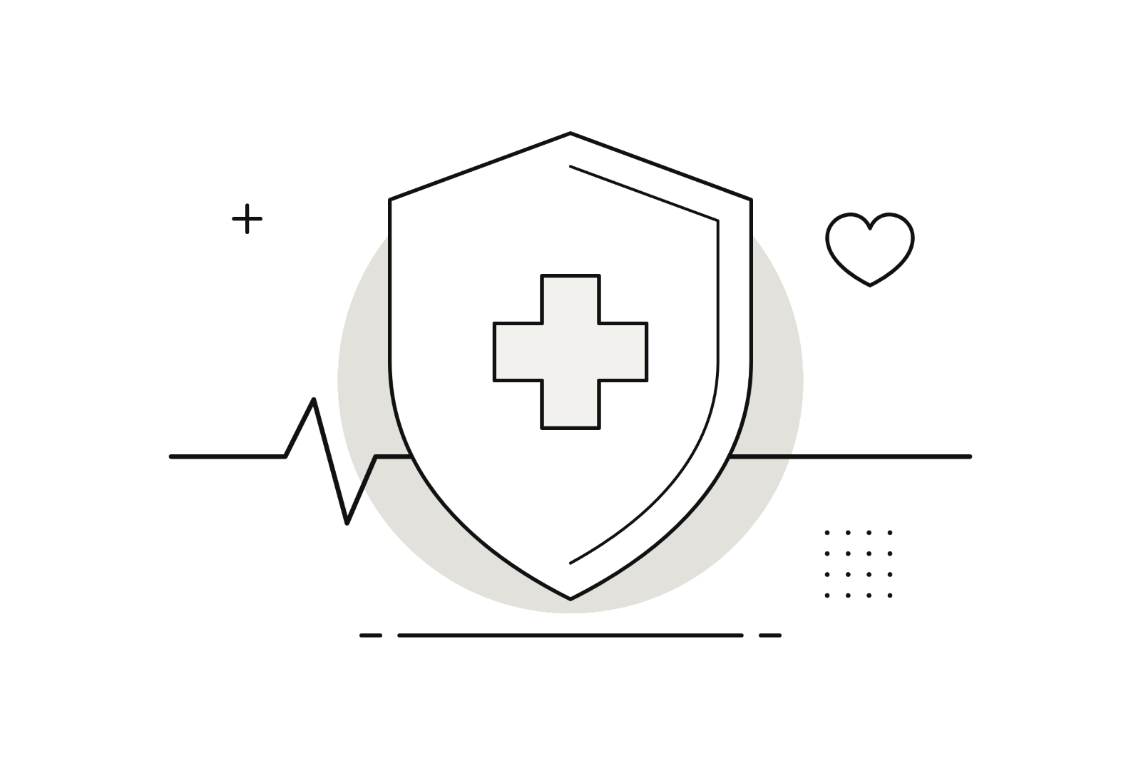 Illustration: Schutzschild mit Kreuz und Herzschlaglinie für Kranken- und Pflegeversicherung