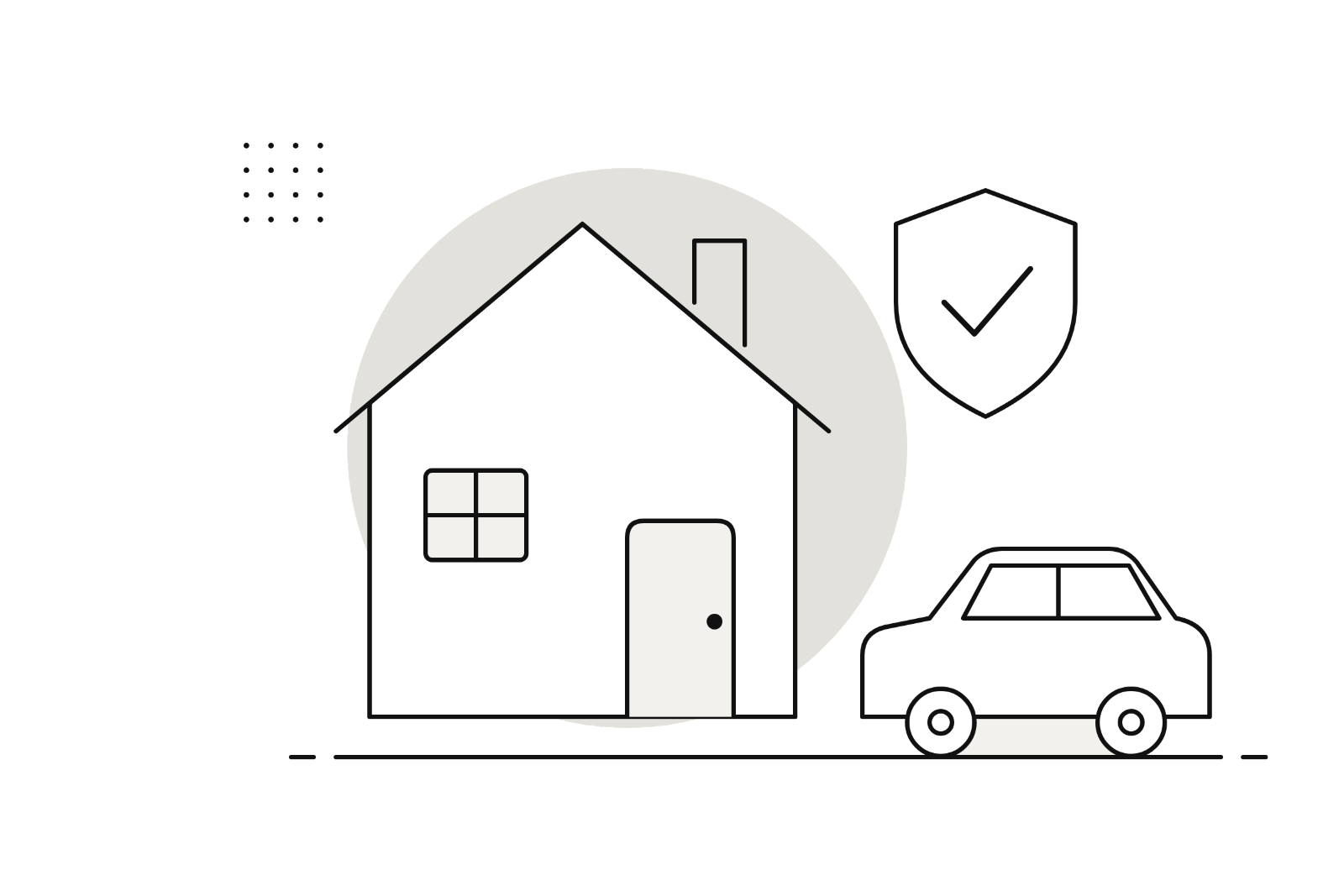 Illustration: Haus, Auto und Schutzschild für Sach- und Haftpflichtversicherungen
